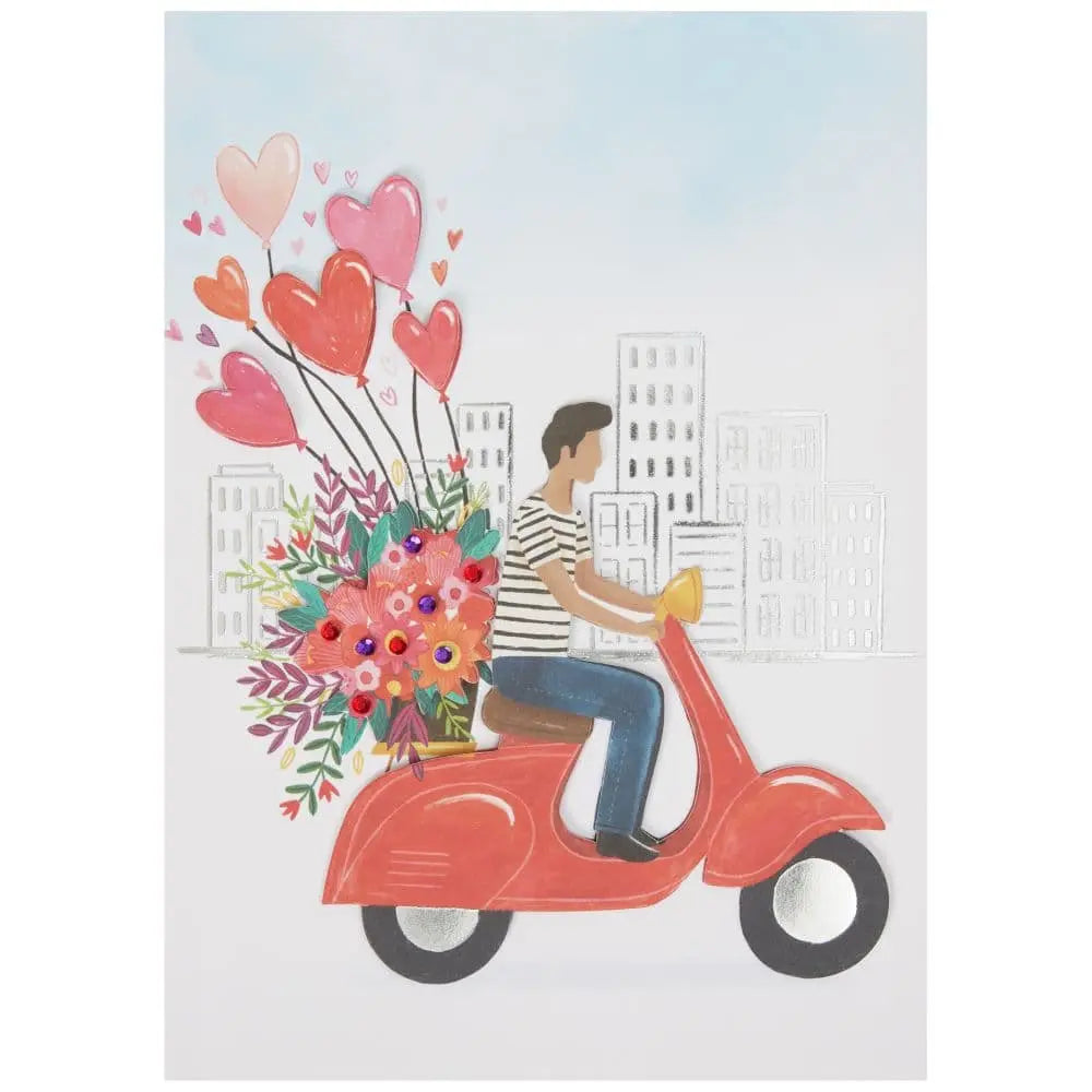 Man on Vespa with Bouquet Valentine's Day Card