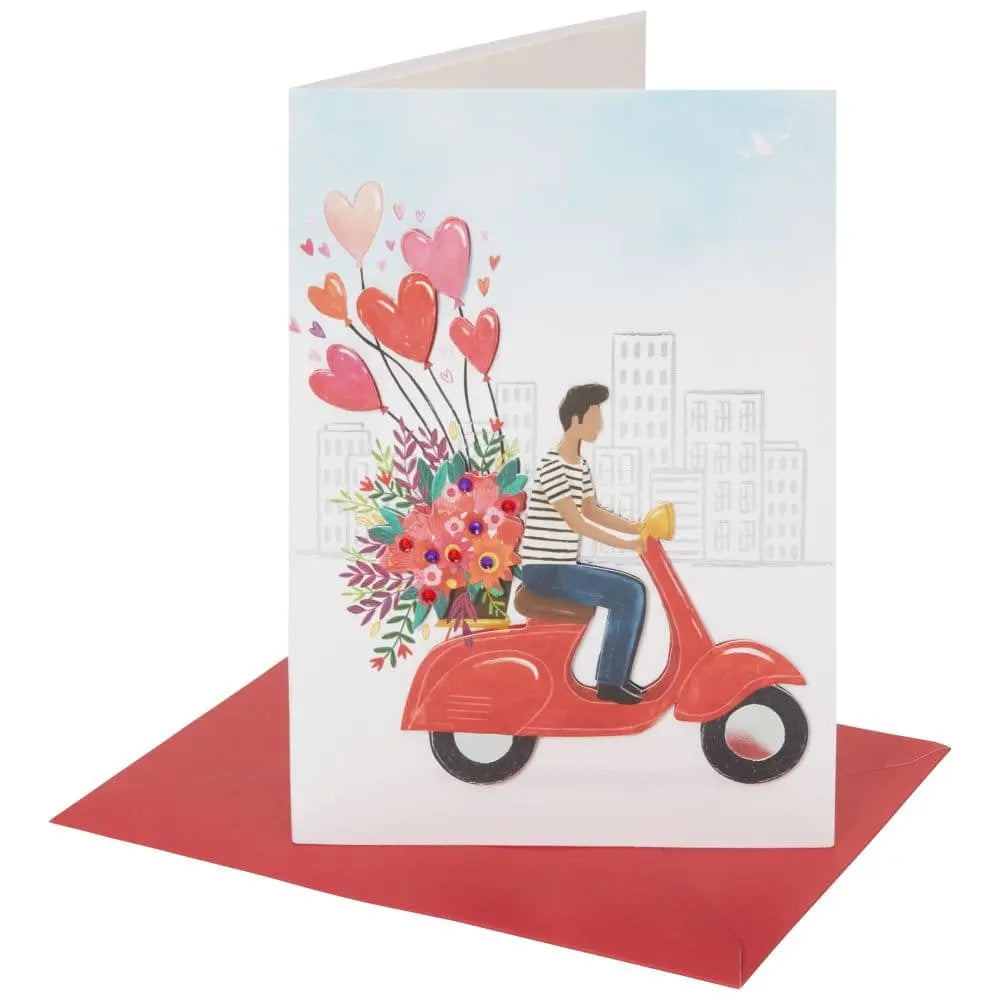 Man on Vespa with Bouquet Valentine's Day Card