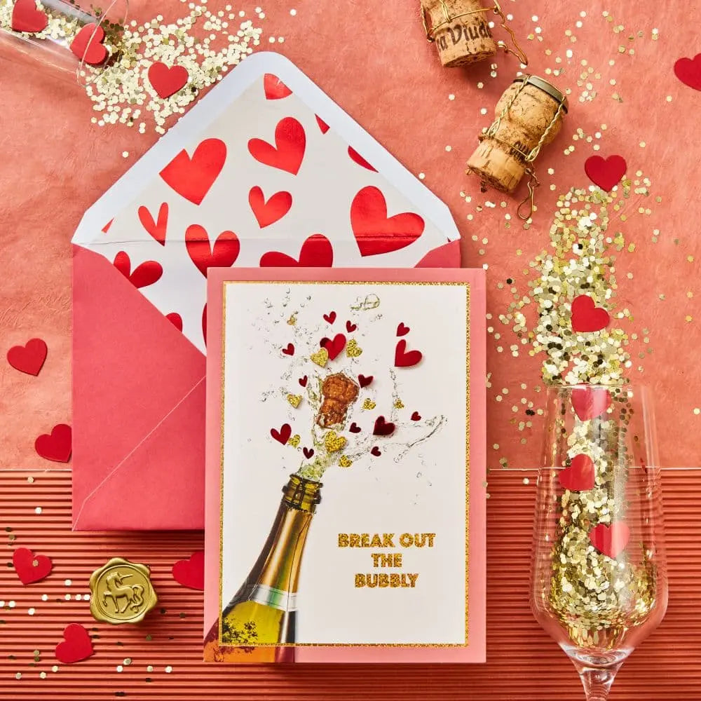 Champagne Bottle and Hearts Valentine's Day Card