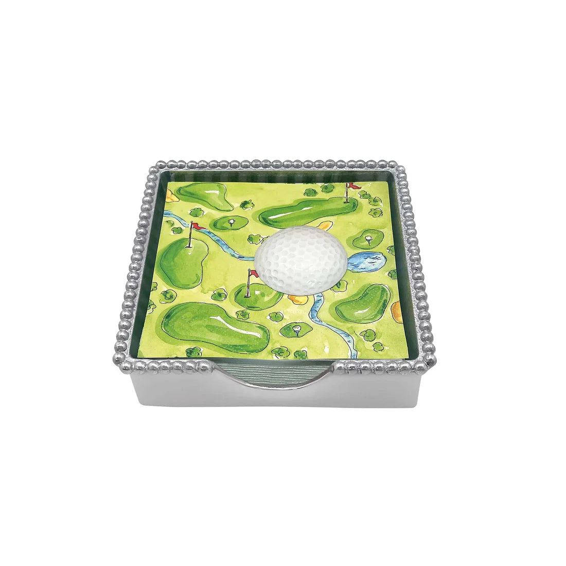 White Golf Ball Beaded Napkin Box Set