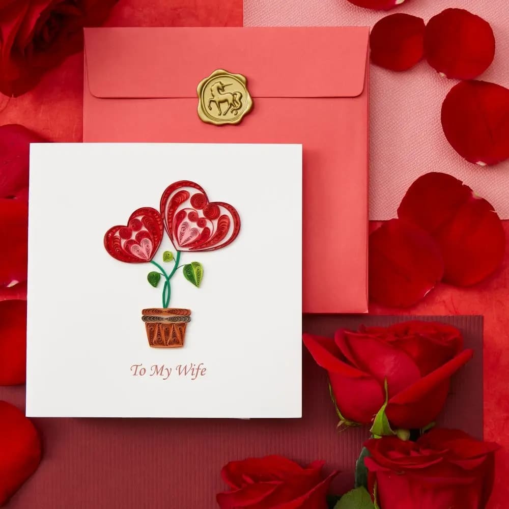 Quilled Potted Heart Plant Valentine's Day Card