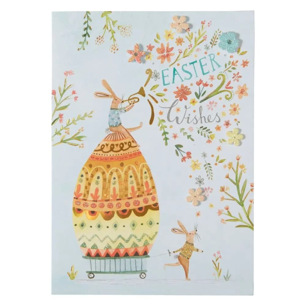 Rabbits with Egg on Wheels Easter Card