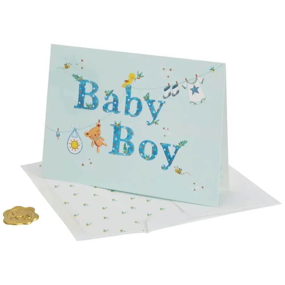 Clothesline Boy Baby Card