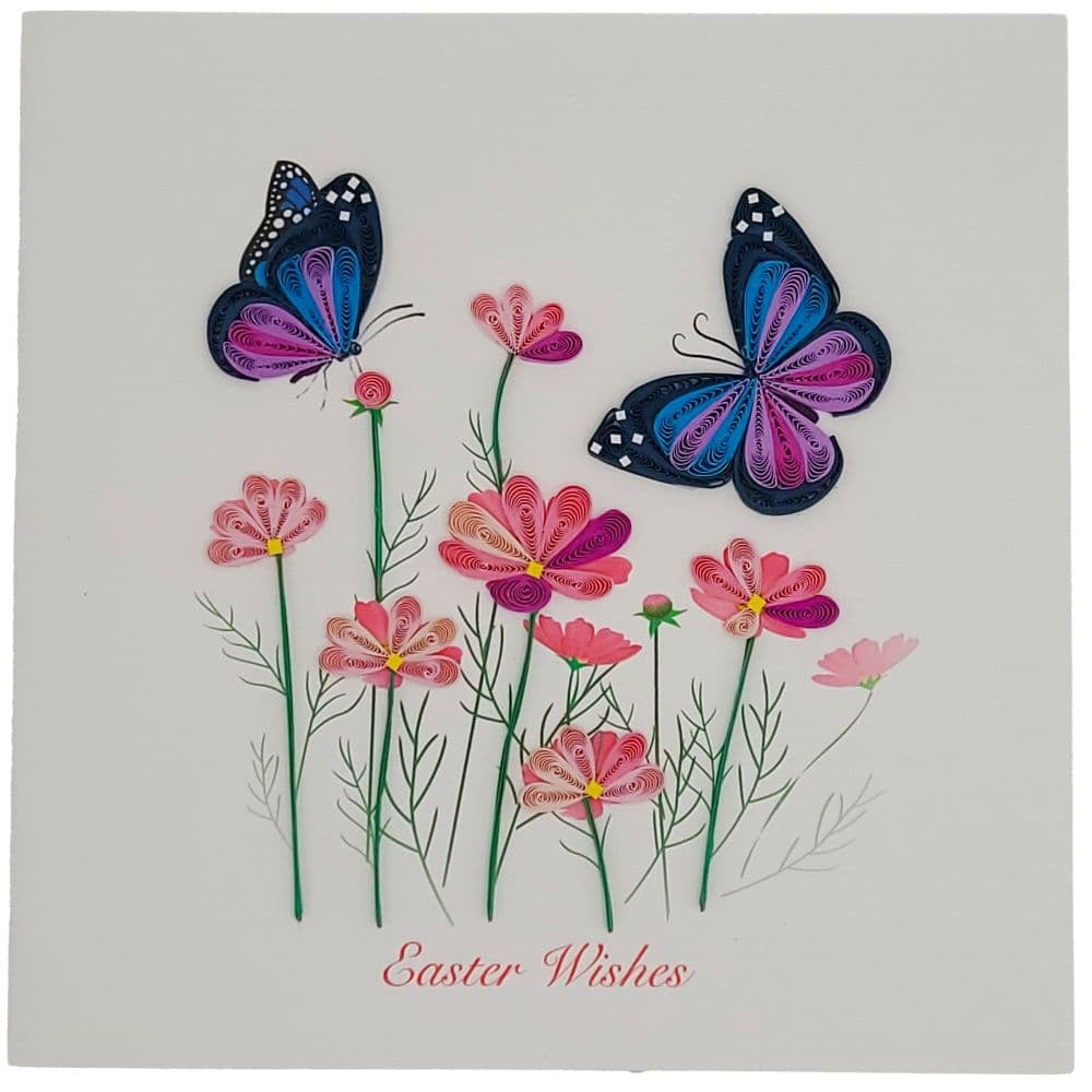 Quilled Butterflies and Flowers Easter Card