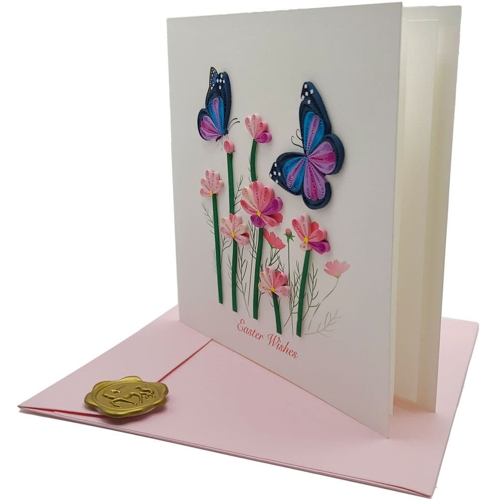 Quilled Butterflies and Flowers Easter Card