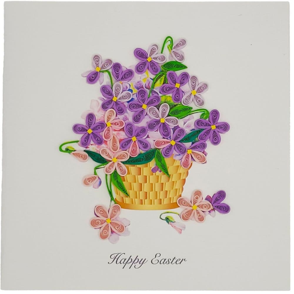 Quilled Purple Flowers in Basket Easter Card