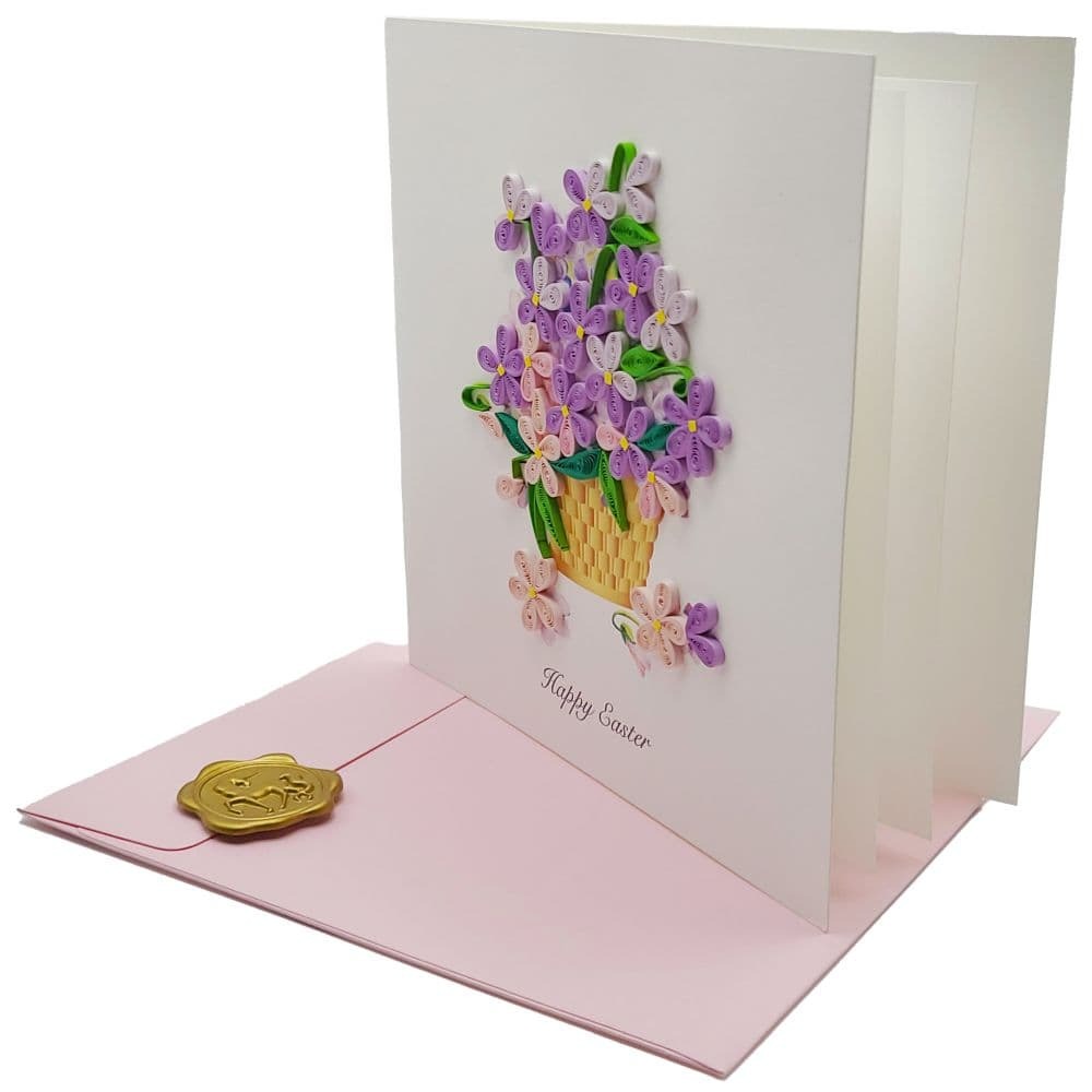 Quilled Purple Flowers in Basket Easter Card