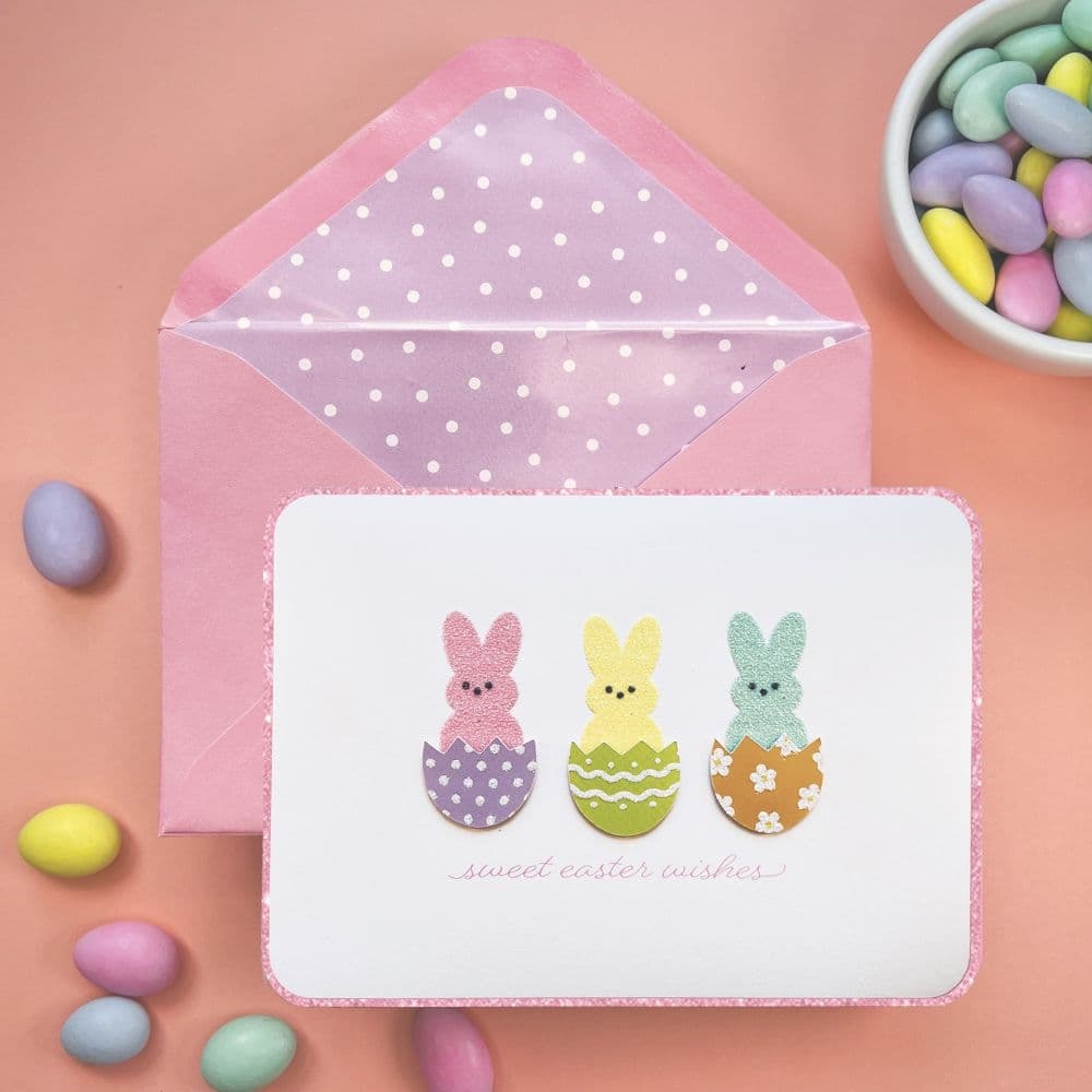 Handmade Bunnies in Eggs Easter Card