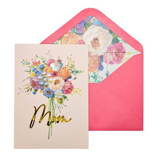 Mom with Bouquet of Flowers Mother's Day Card