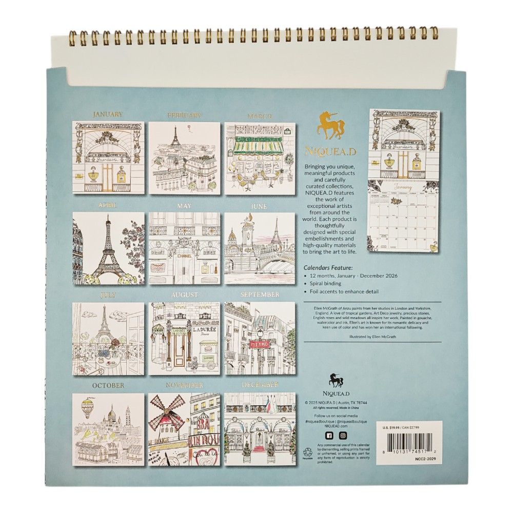 Paris 2026 Wall Calendar