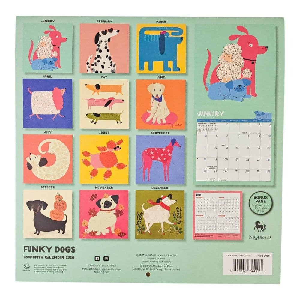 Funky Dogs 2026 Wall Calendar