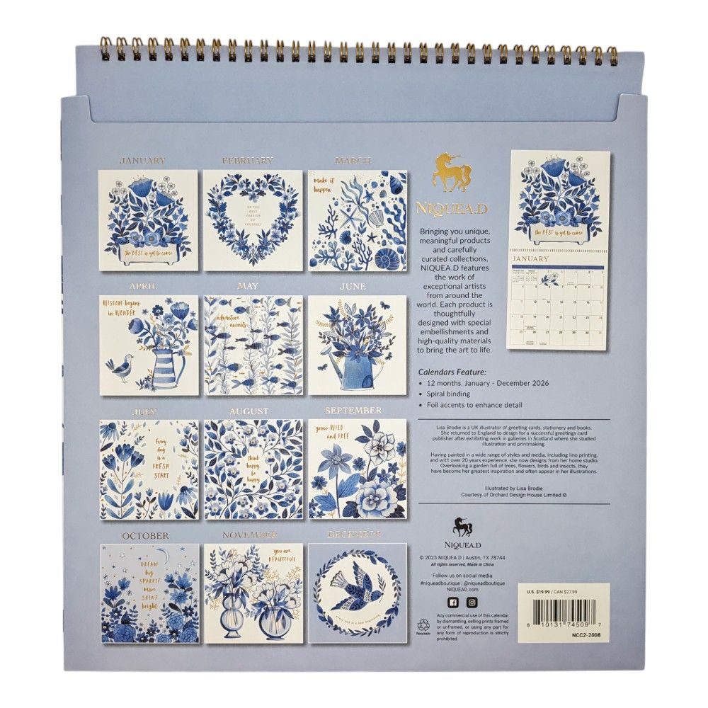 China Blue 2026 Wall Calendar