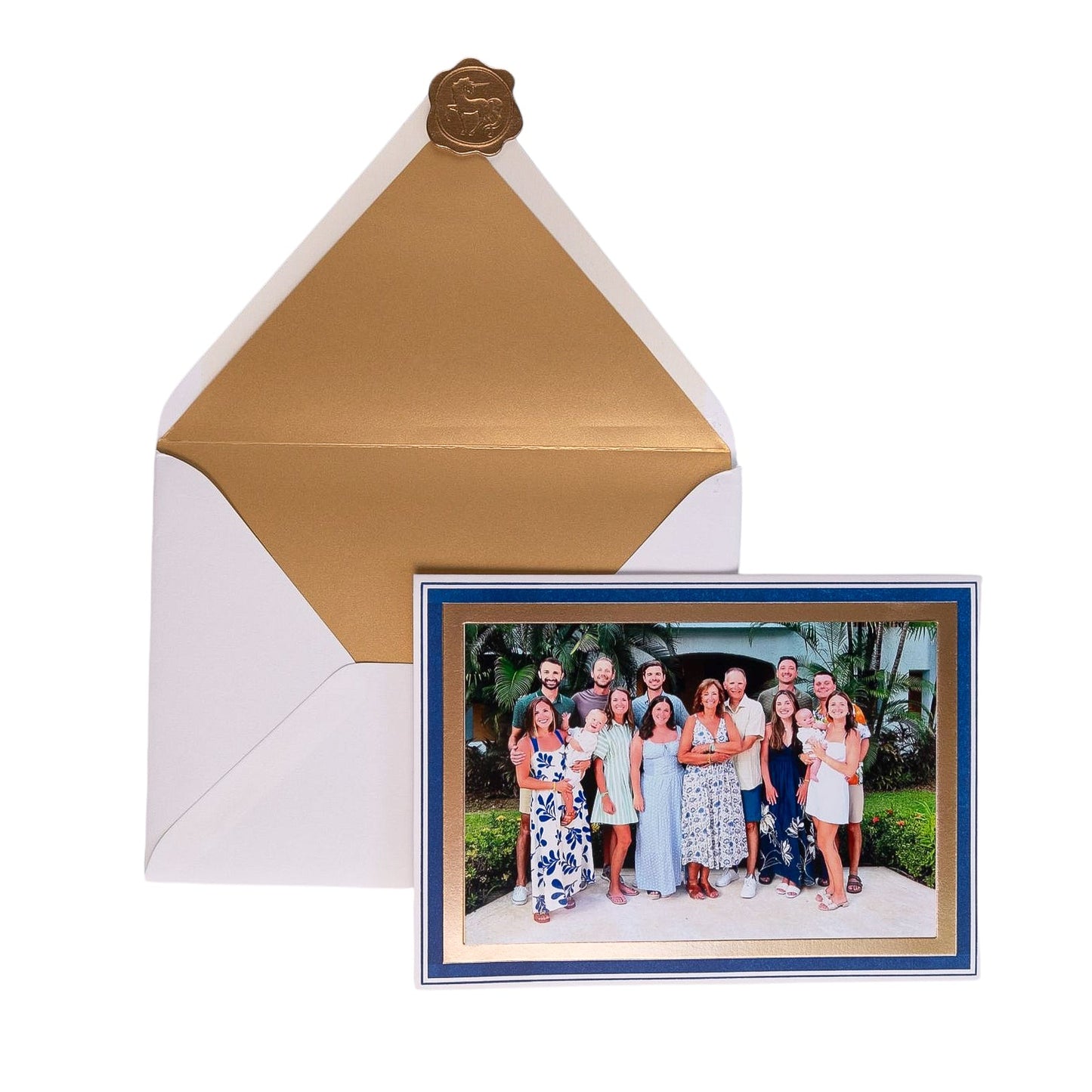CUSTOM Embossed Navy and Gold Foil Border Christmas Photo Card Set