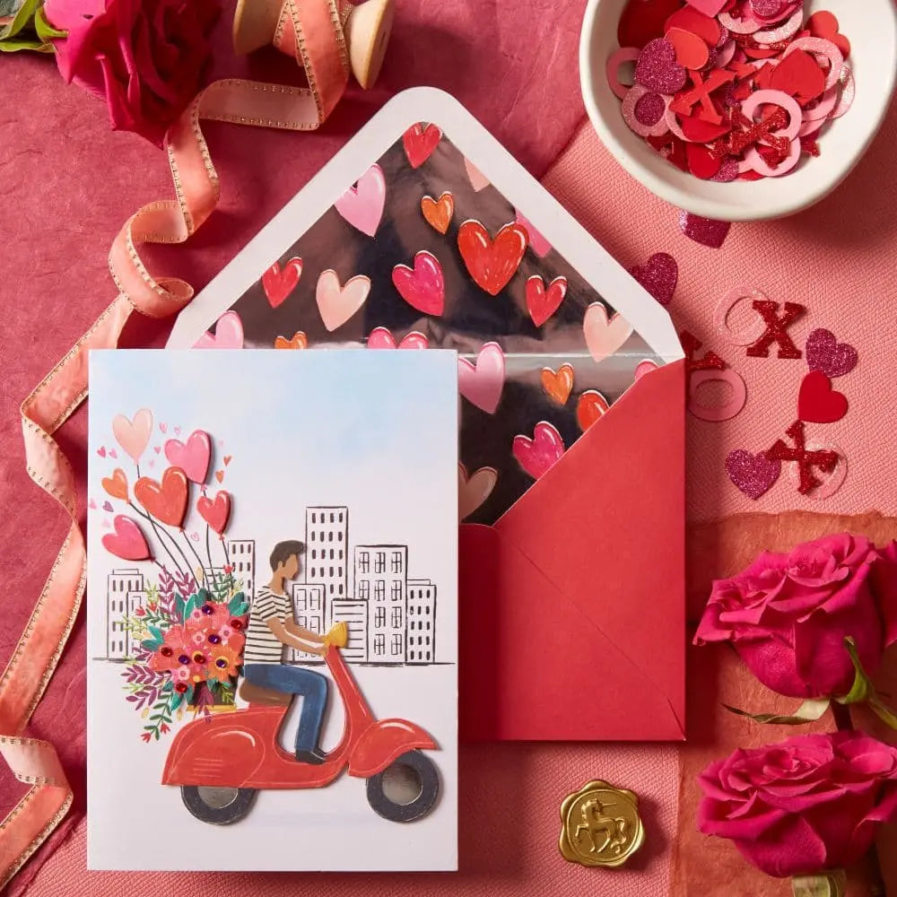 Man on Vespa with Bouquet Valentine's Day Card