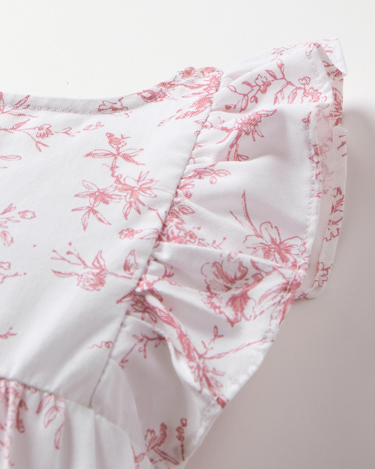 Baby's Twill Ruffled Romper in Pink Timeless Toile