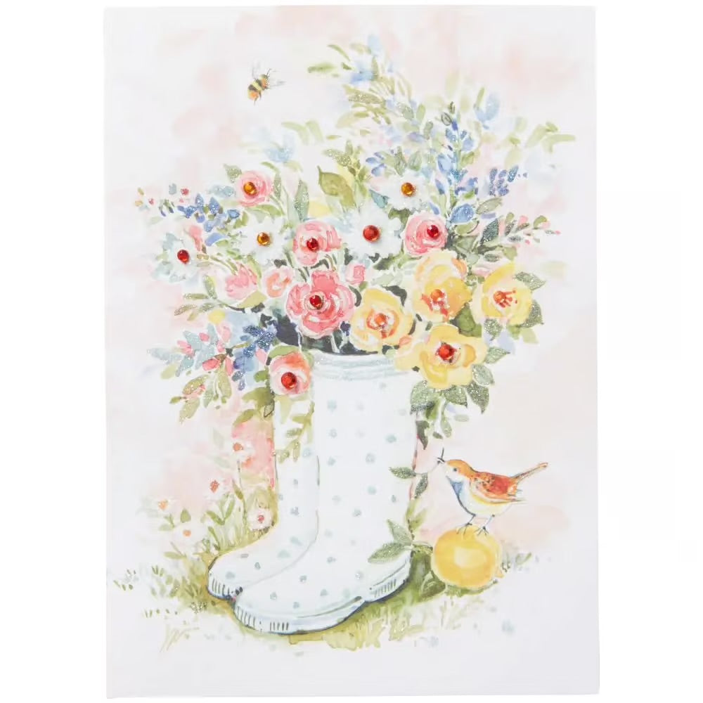 Wellies With Flowers Blank Card