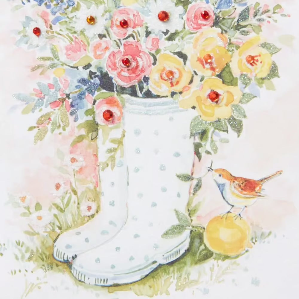 Wellies With Flowers Blank Card