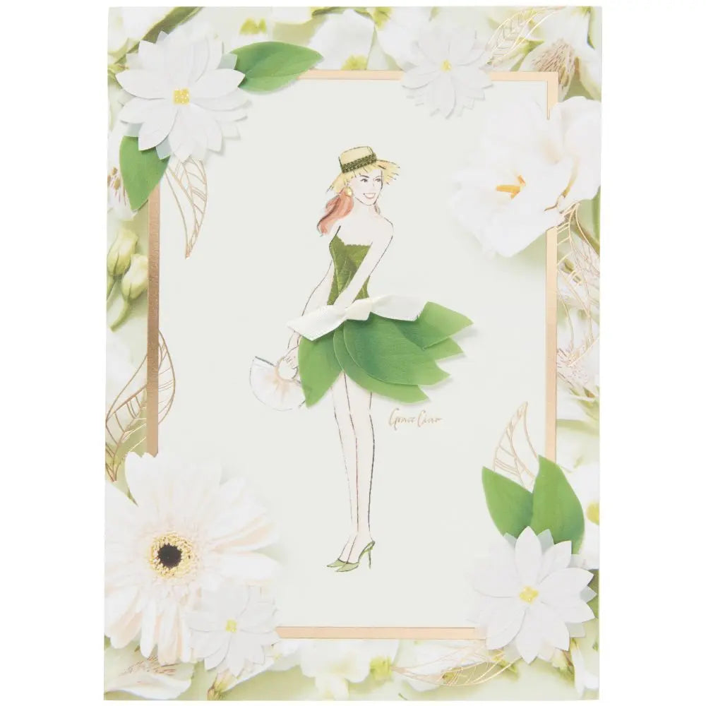 Green Dress Girl Blank Card