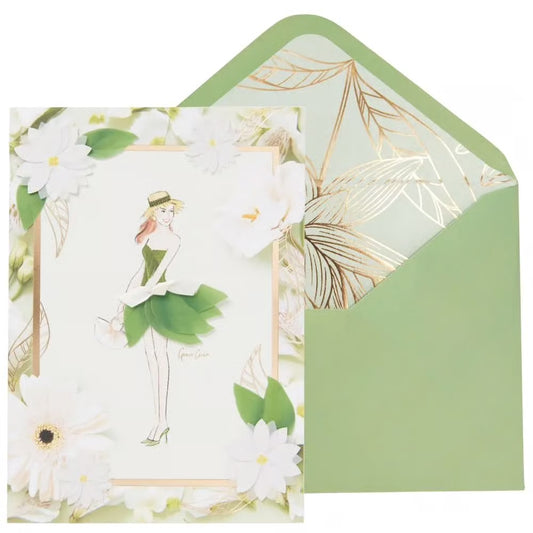 Green Dress Girl Blank Card