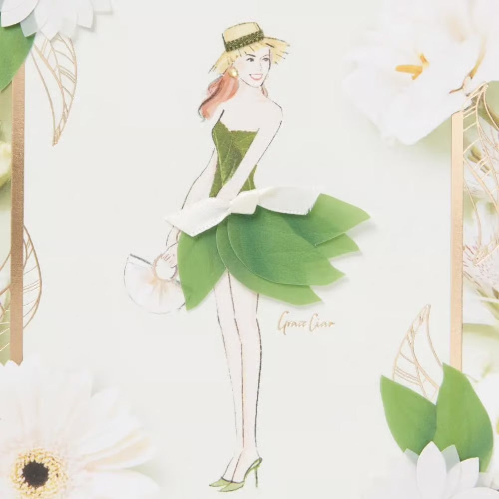 Green Dress Girl Blank Card