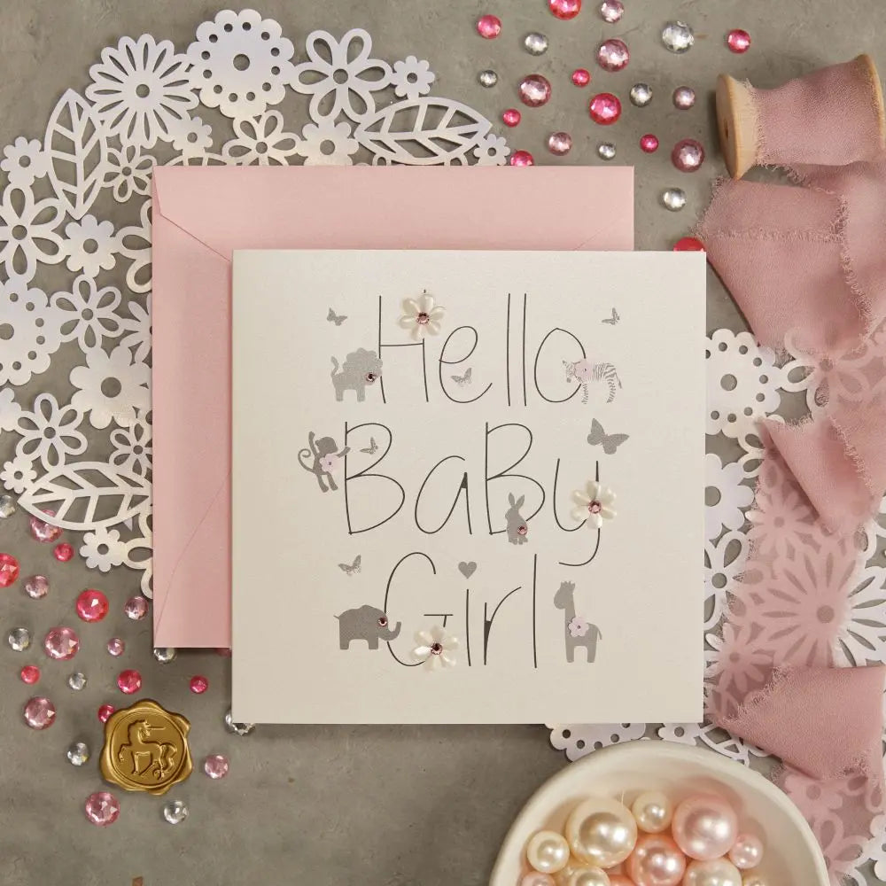 Hello Baby Girl Lettering Baby Card