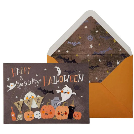 Ghost And Jack-O-Lantern Scene Halloween Card