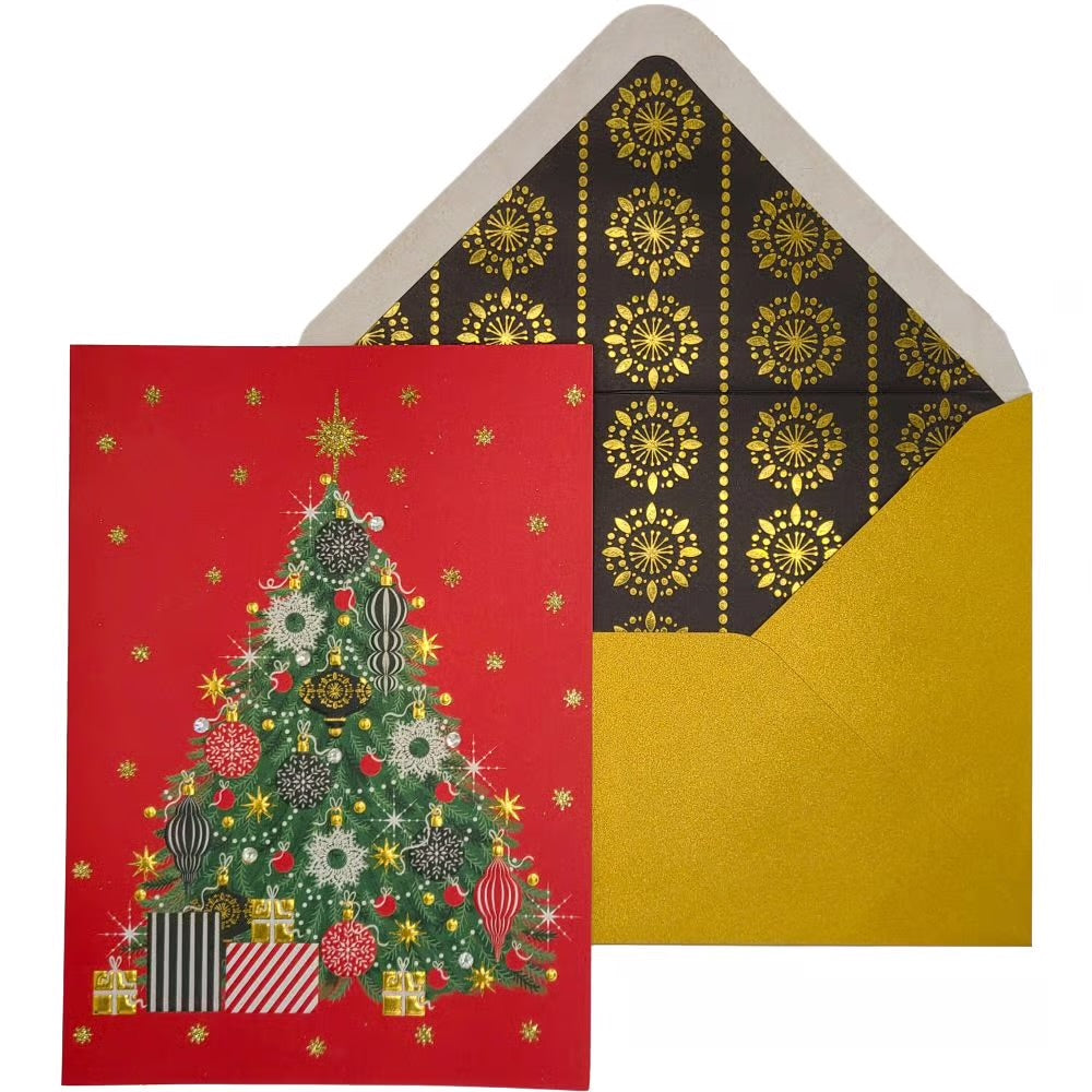 Christmas Tree On Red Boxed Christmas Cards