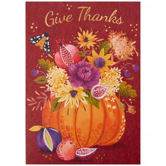 Pumpkin Full Of Flowers Thanksgiving Card