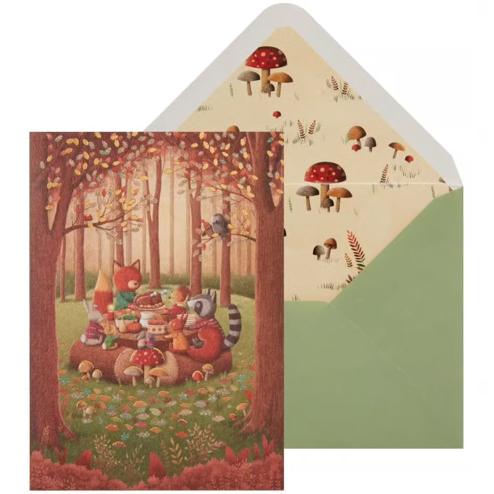 Critter Dinner In Woods Thanksgiving Card
