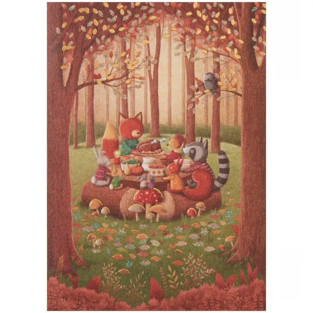 Critter Dinner In Woods Thanksgiving Card