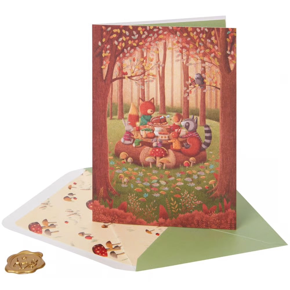 Critter Dinner In Woods Thanksgiving Card