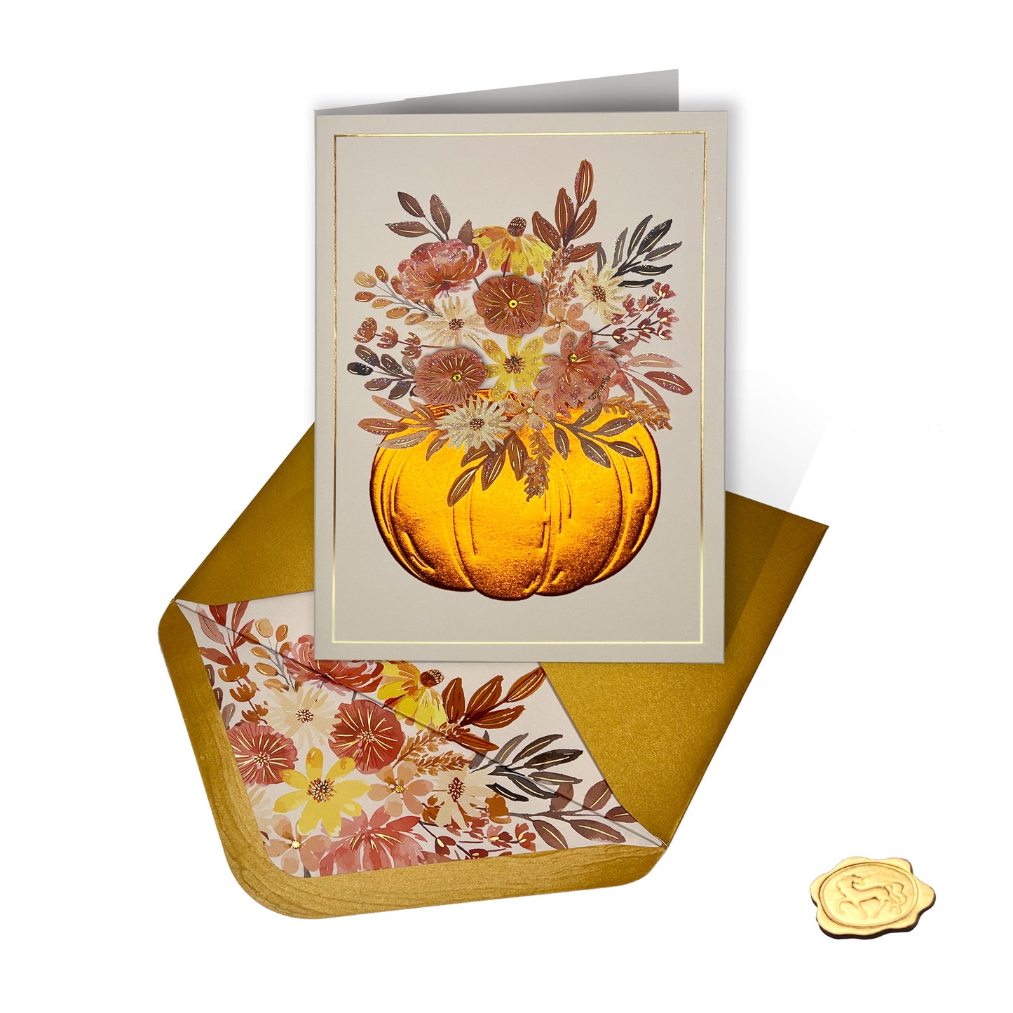 Pumpkin Centerpiece with Flower Halloween Card