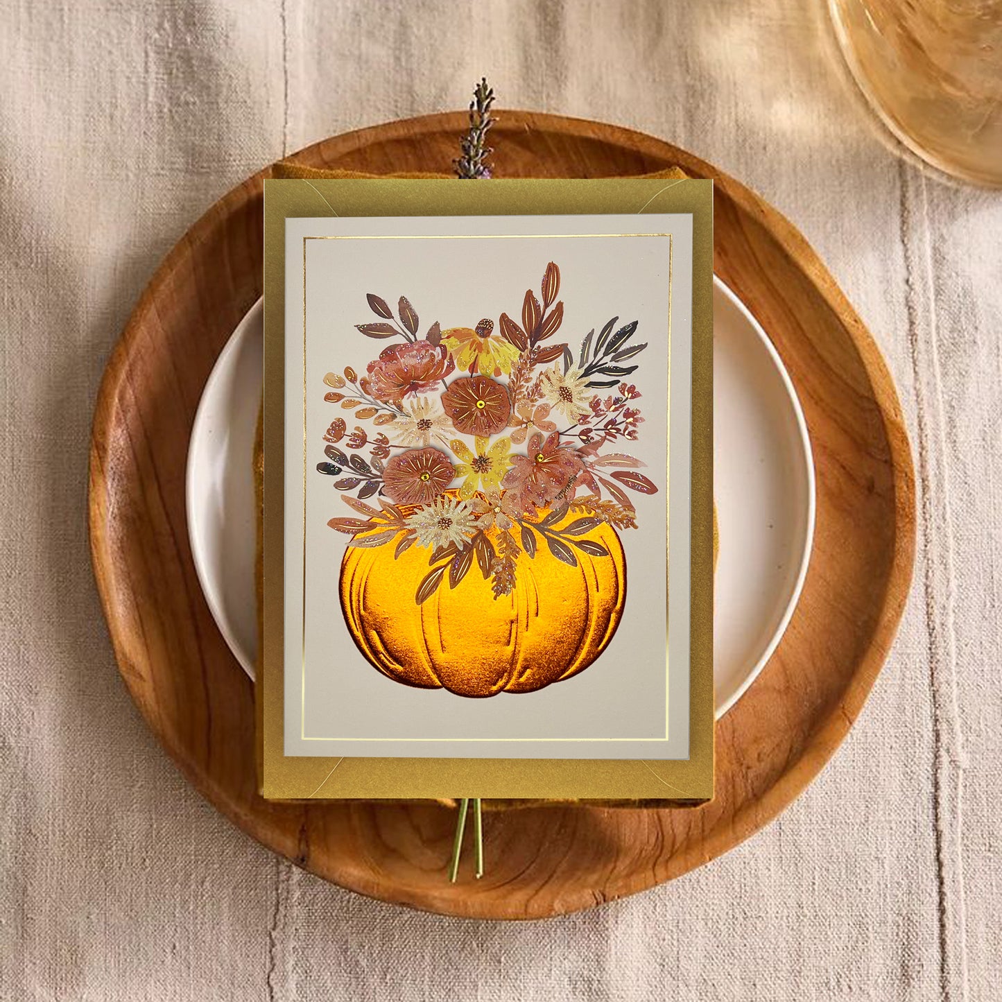 Pumpkin Centerpiece with Flower Halloween Card