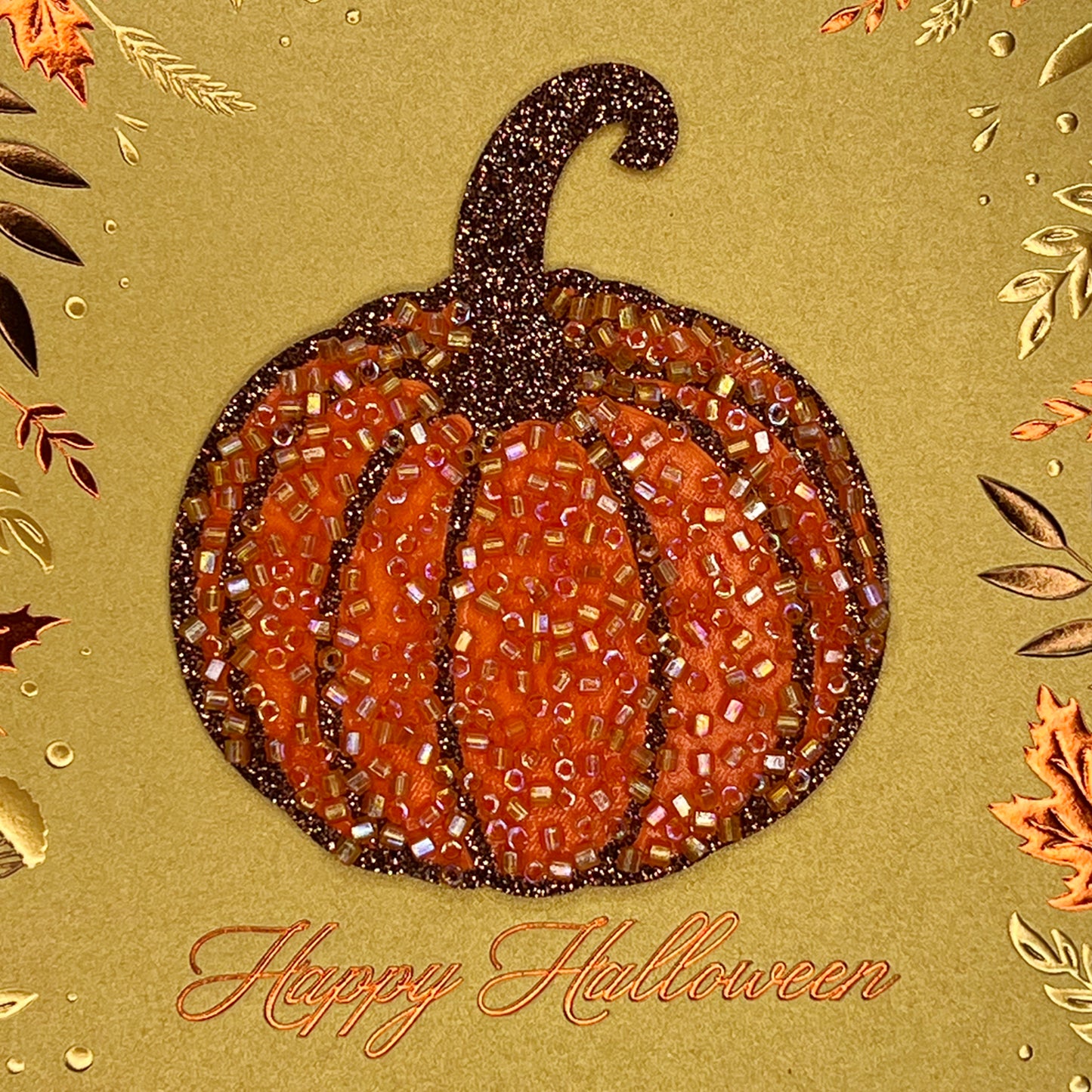 Beaded Pumpkin Halloween Card