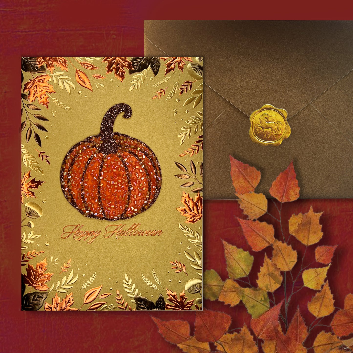 Beaded Pumpkin Halloween Card