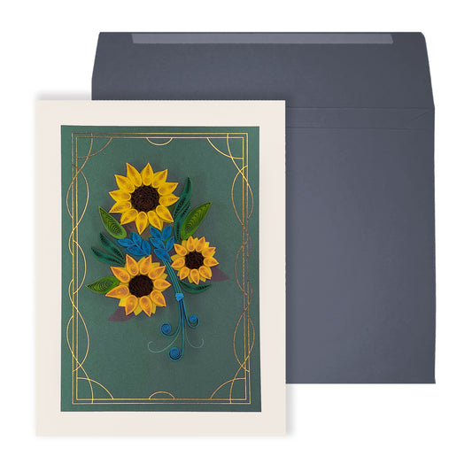Quilling Sunflowers on Teal Thanksgiving Card