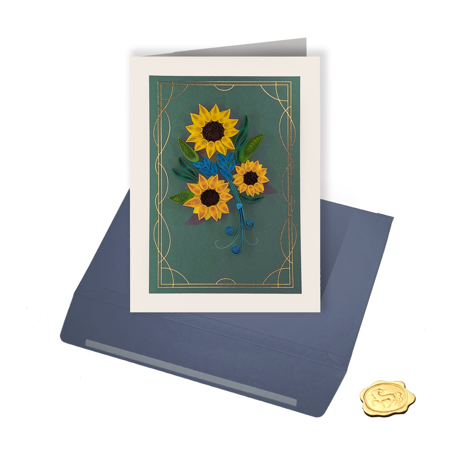 Quilling Sunflowers on Teal Thanksgiving Card