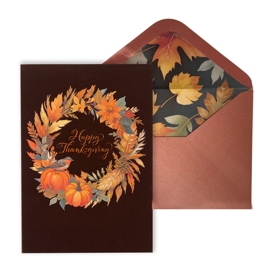 Handmade Wreath with Pumpkins Thanksgiving Card