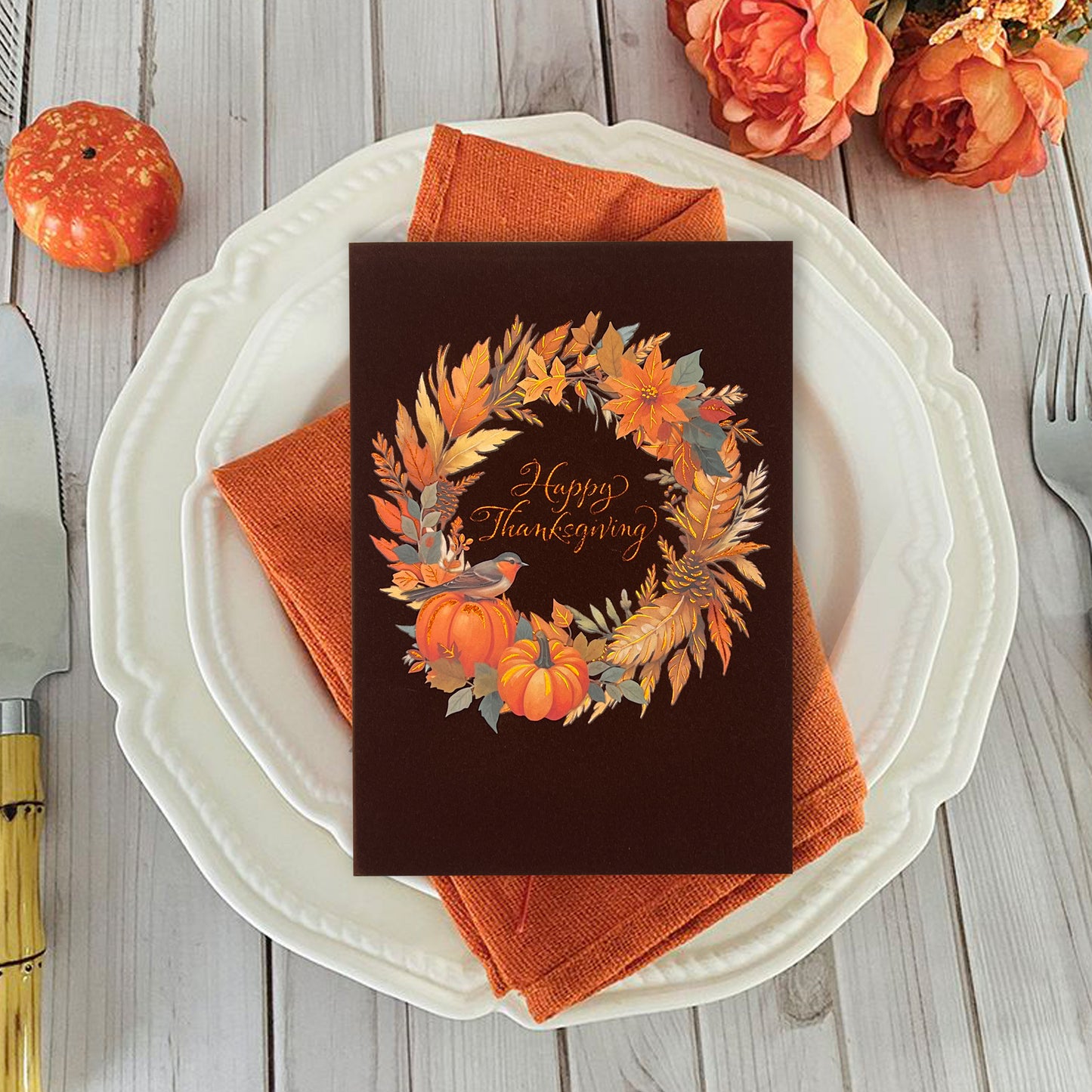 Handmade Wreath Thanksgiving Card