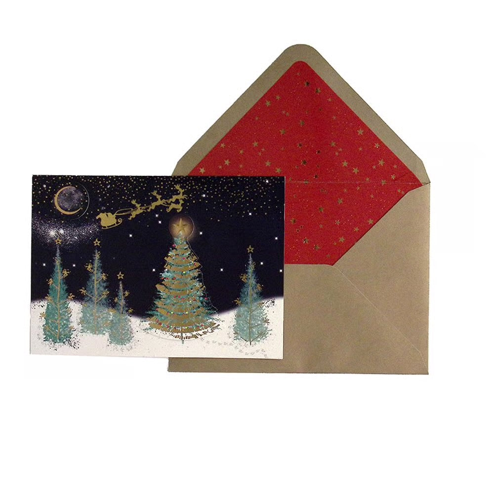 Santa Silhouette Snowy Scene Boxed Christmas Cards