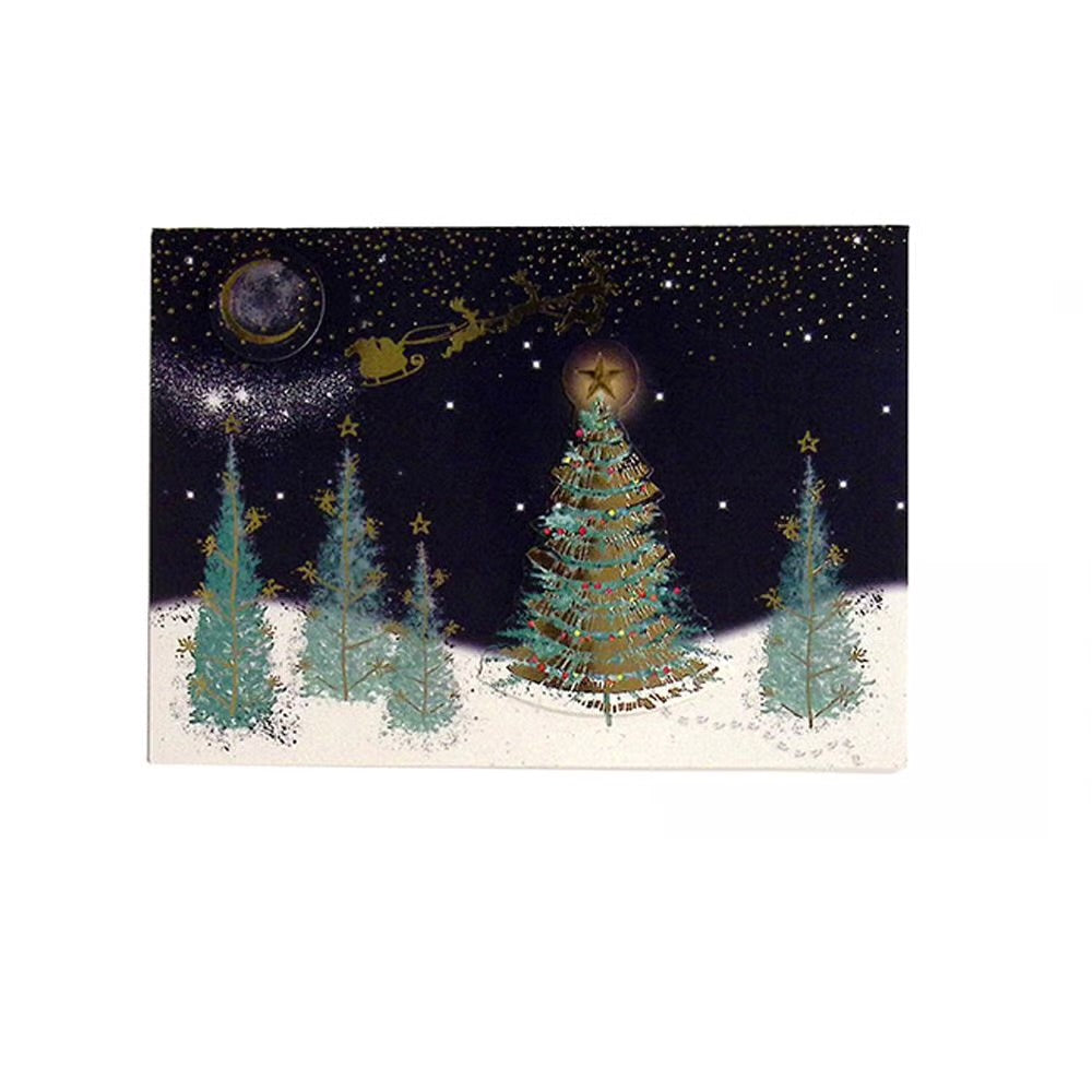 Santa Silhouette Snowy Scene Boxed Christmas Cards