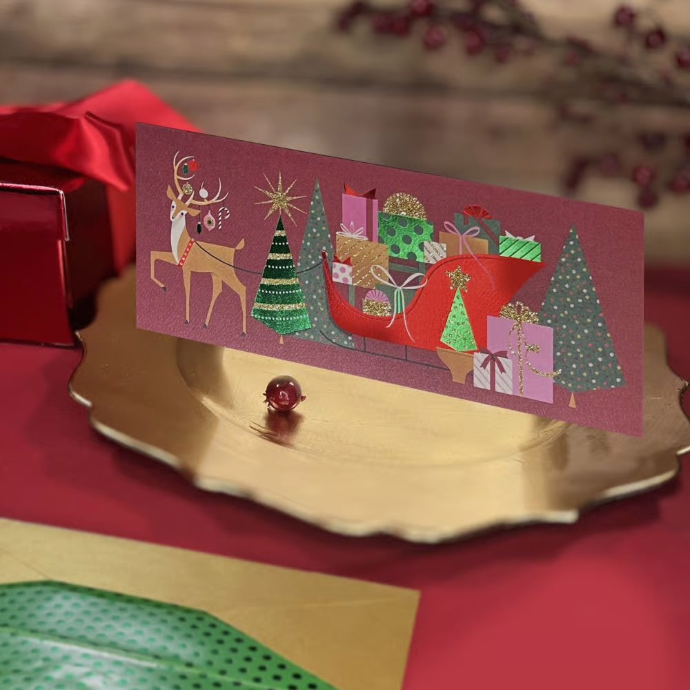 Stylized Reindeer & Sleigh Boxed Christmas Cards