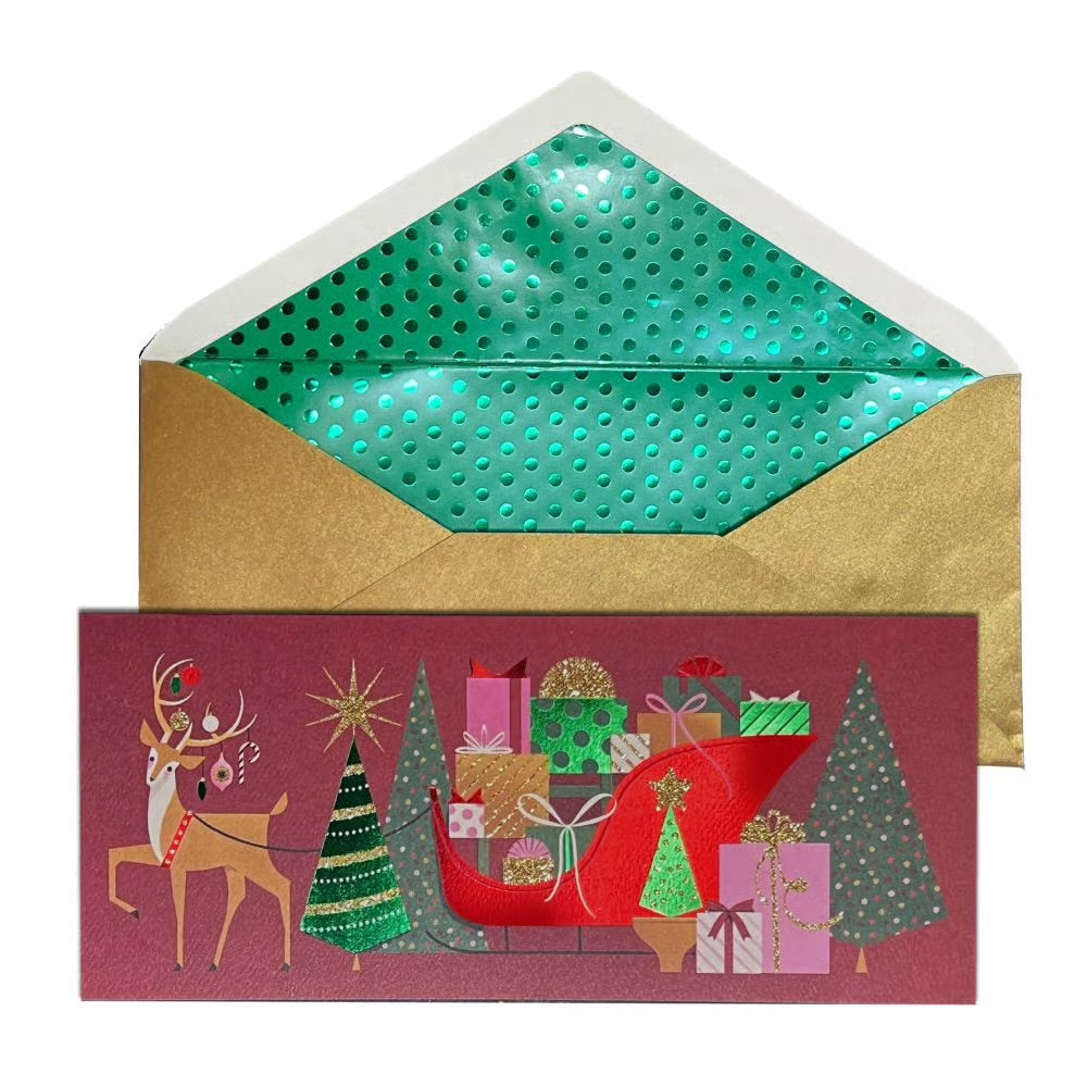 Stylized Reindeer & Sleigh Boxed Christmas Cards