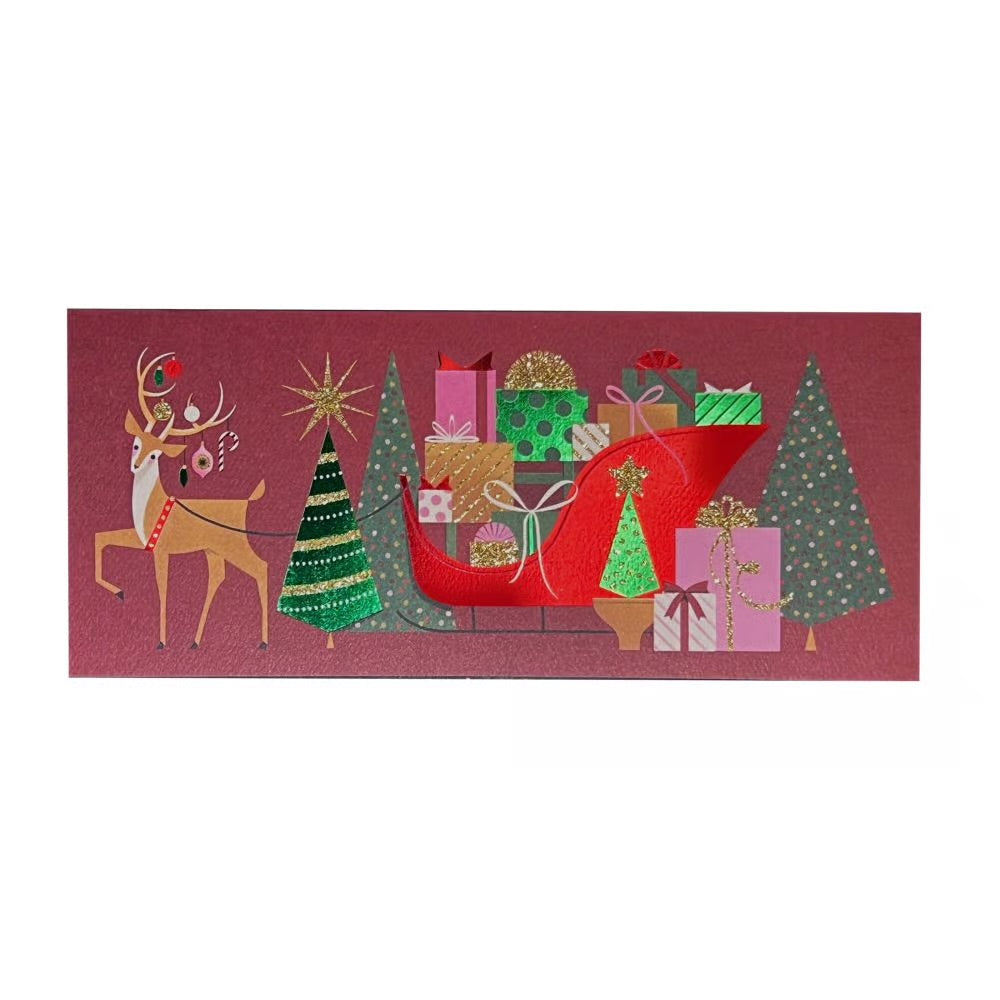 Stylized Reindeer & Sleigh Boxed Christmas Cards