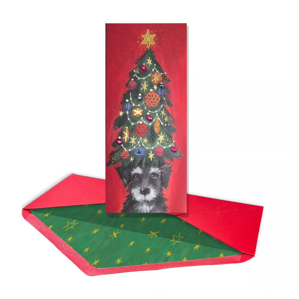 Dog with Christmas Tree Hat Boxed Christmas Cards