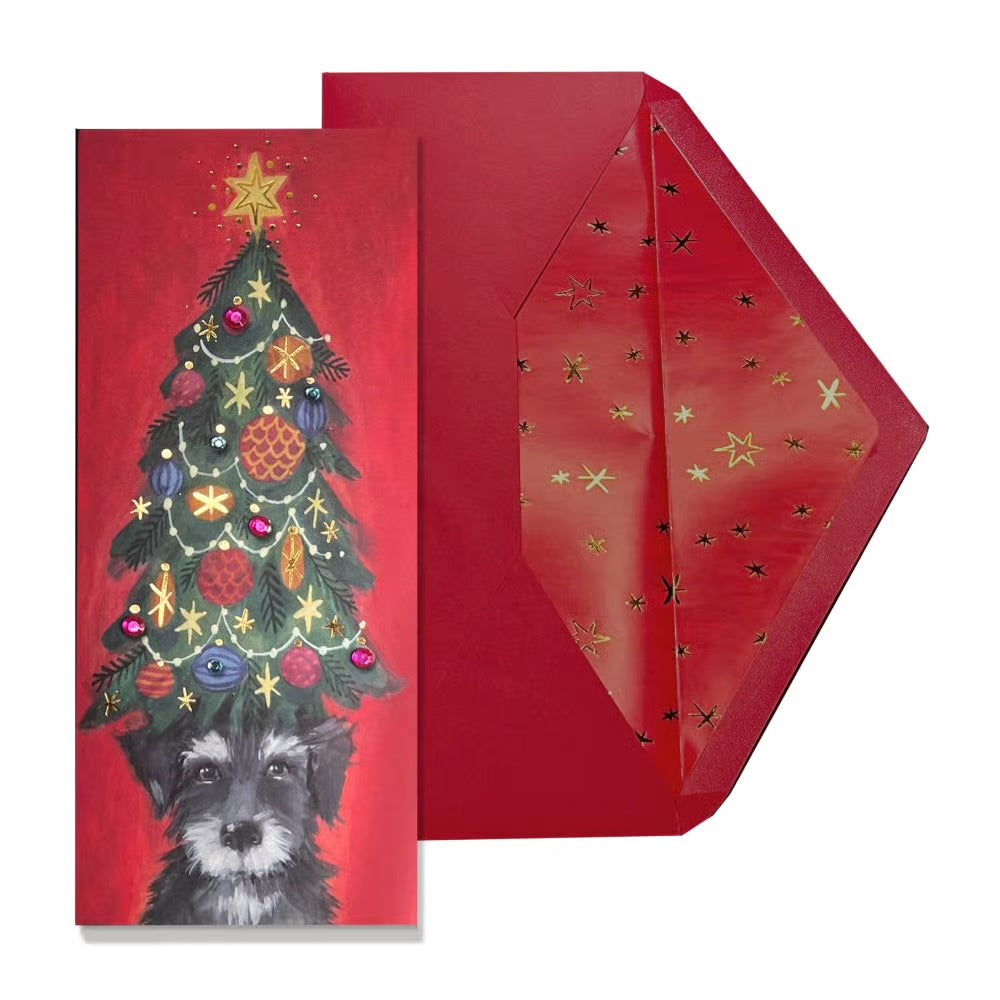 Dog with Christmas Tree Hat Boxed Christmas Cards