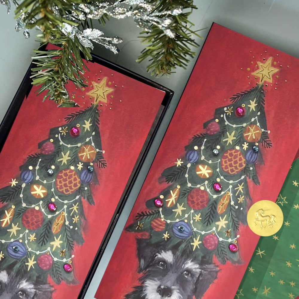 Dog with Christmas Tree Hat Boxed Christmas Cards