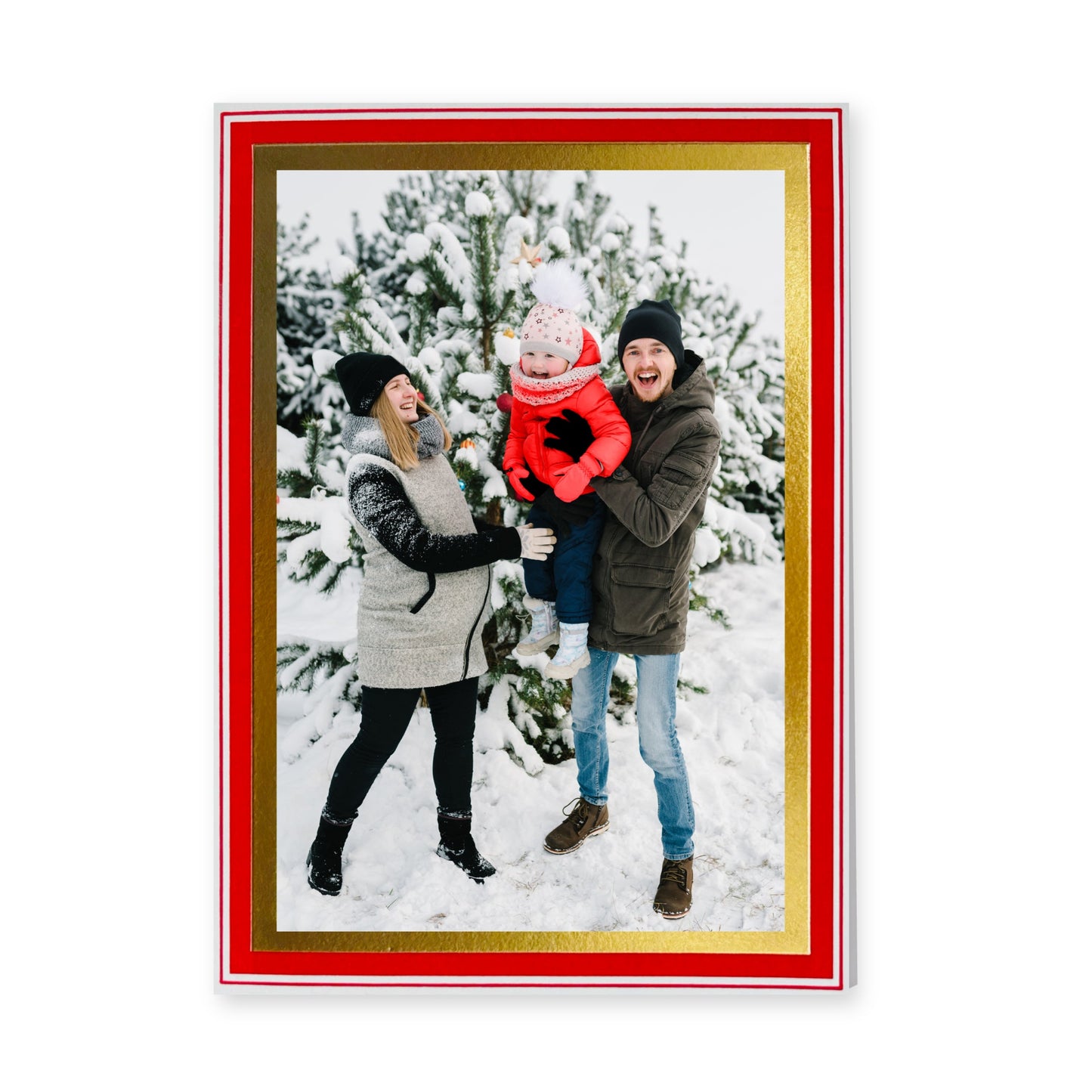 Embossed Read and Gold Foil Boarder Christmas Photo Card Set