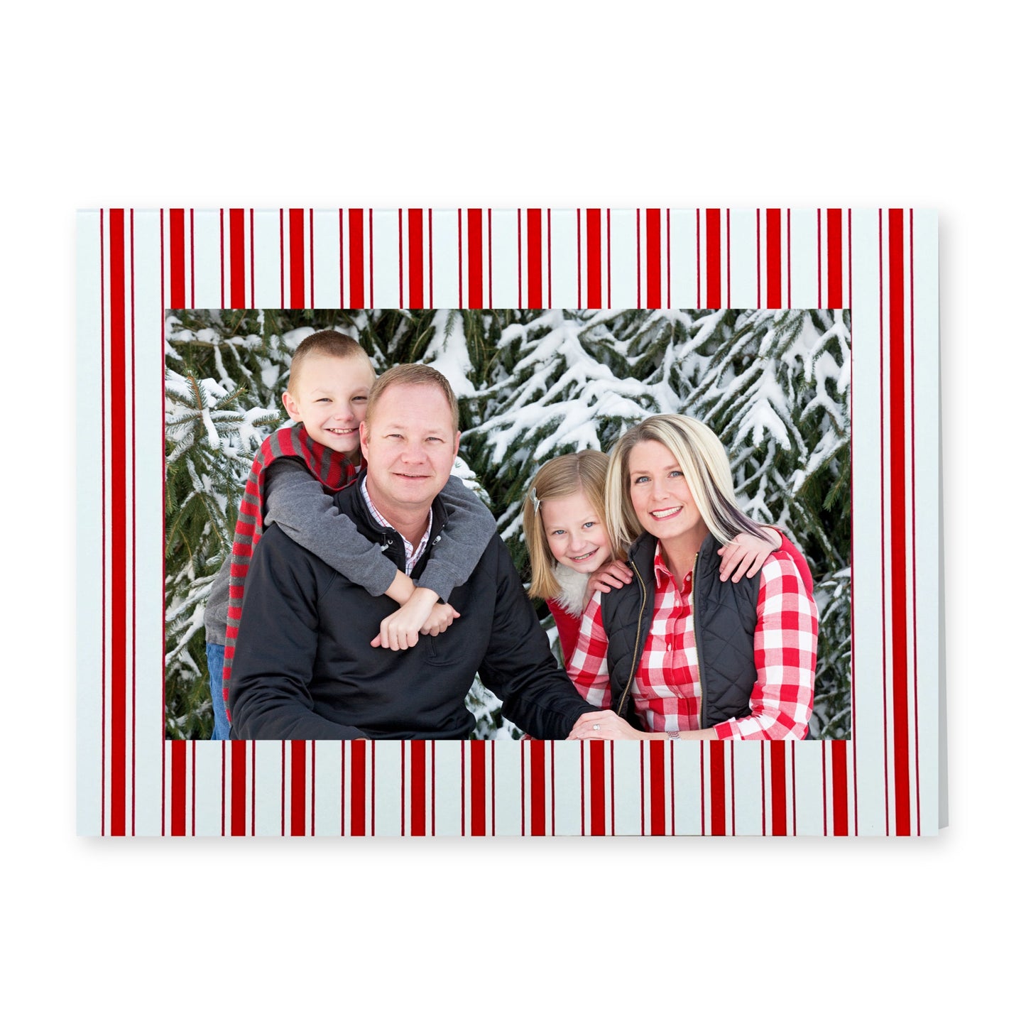CUSTOM Embossed Red French Ticking Holiday Photo Card Set