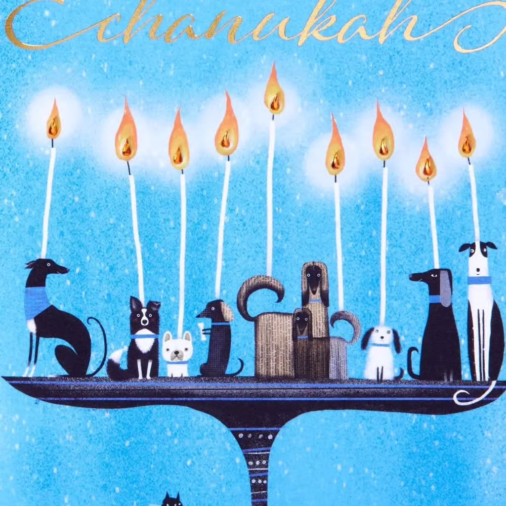 Whimsical Dog Menorah Hanukkah Card